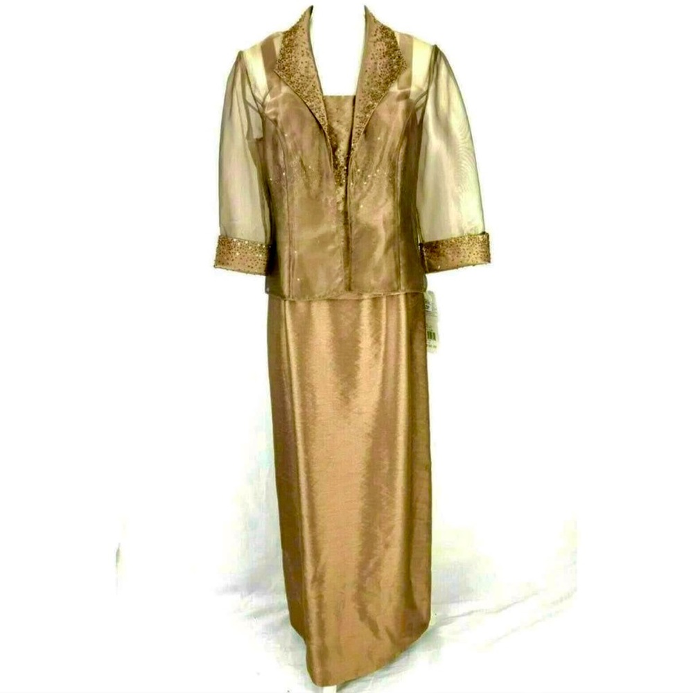 NEW Alex Evenings Women‎ 12P Gown DressBrown Shimmer Maxi Occasion Mother 2 Pcs.